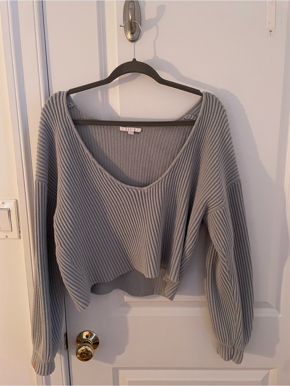 Lunya Ribbed Scoop-Neck Cropped Sweater - Blue/ Gray